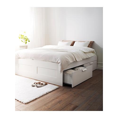 BRIMNES				Bed frame with storage, white, Luröy