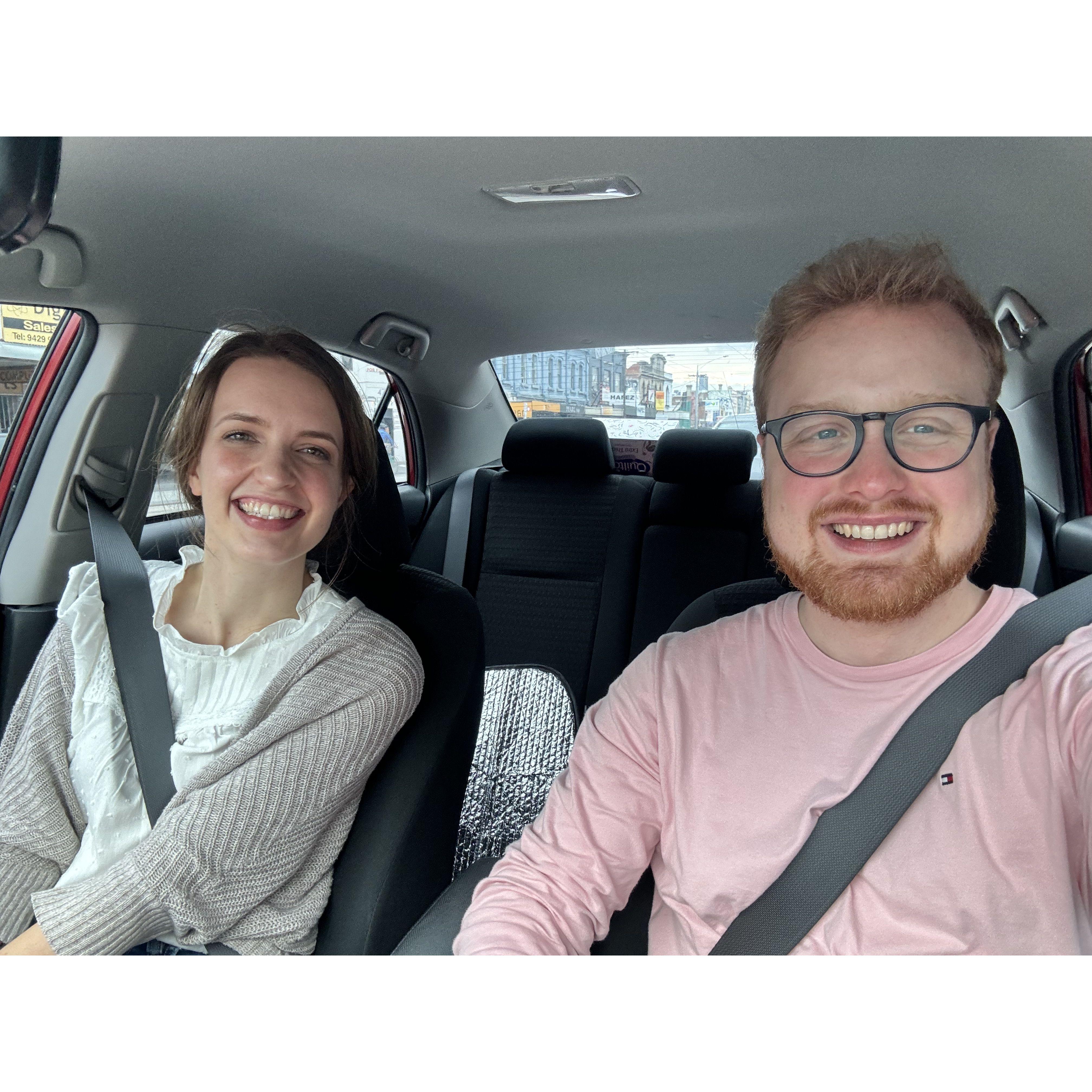 Kelli driving on the left side of the road for the first time
