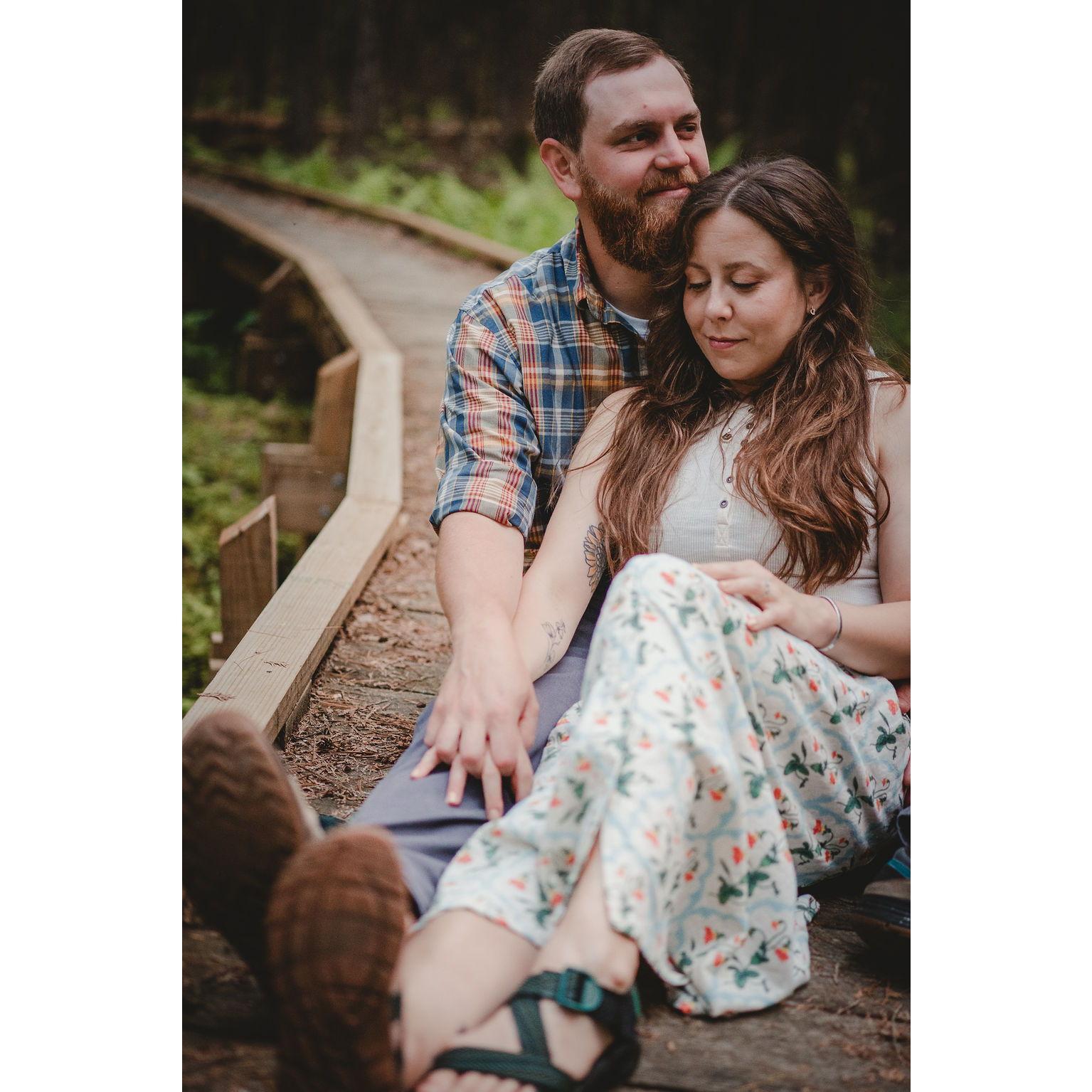 Engagement photos taken on the White Cedar Segment of the Ice Age Trail at the Rice Lake Preserve in June 2025 by the fabulous Sara Griena: AnaFinn Photography, www.anafinnphotography.com