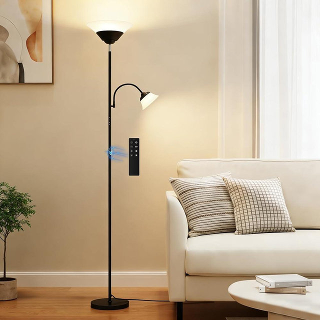SIBRILLE 2-in-1 Torchiere Floor Lamp, 34W Super Bright LED Standing Lamp with Remote & Touch Control, 72" Dimmable Adjustable Corner Reading Lamp for Living Room, Bedroom, Office, Black
