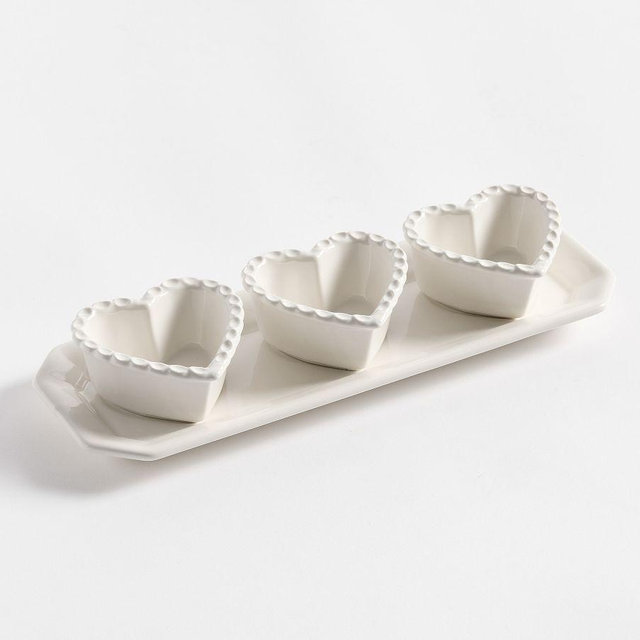 Heirloom Scalloped Heart Stoneware Multi Condiment Server