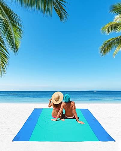 JEAOUIA Beach Mat Sandproof for Beach Accessories (78" X 82") Extra Large for Adults & Kids Beach Mat Waterproof and Quick-Dry for Outside Vacation Travel Camping Hiking and Picnic（Blue）