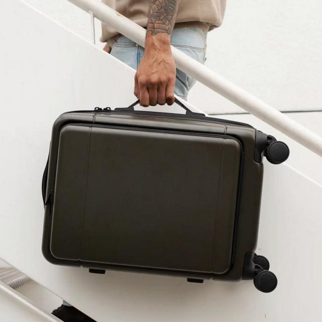 Hue Carry-On Luggage with Hardshell Pocket: Moss