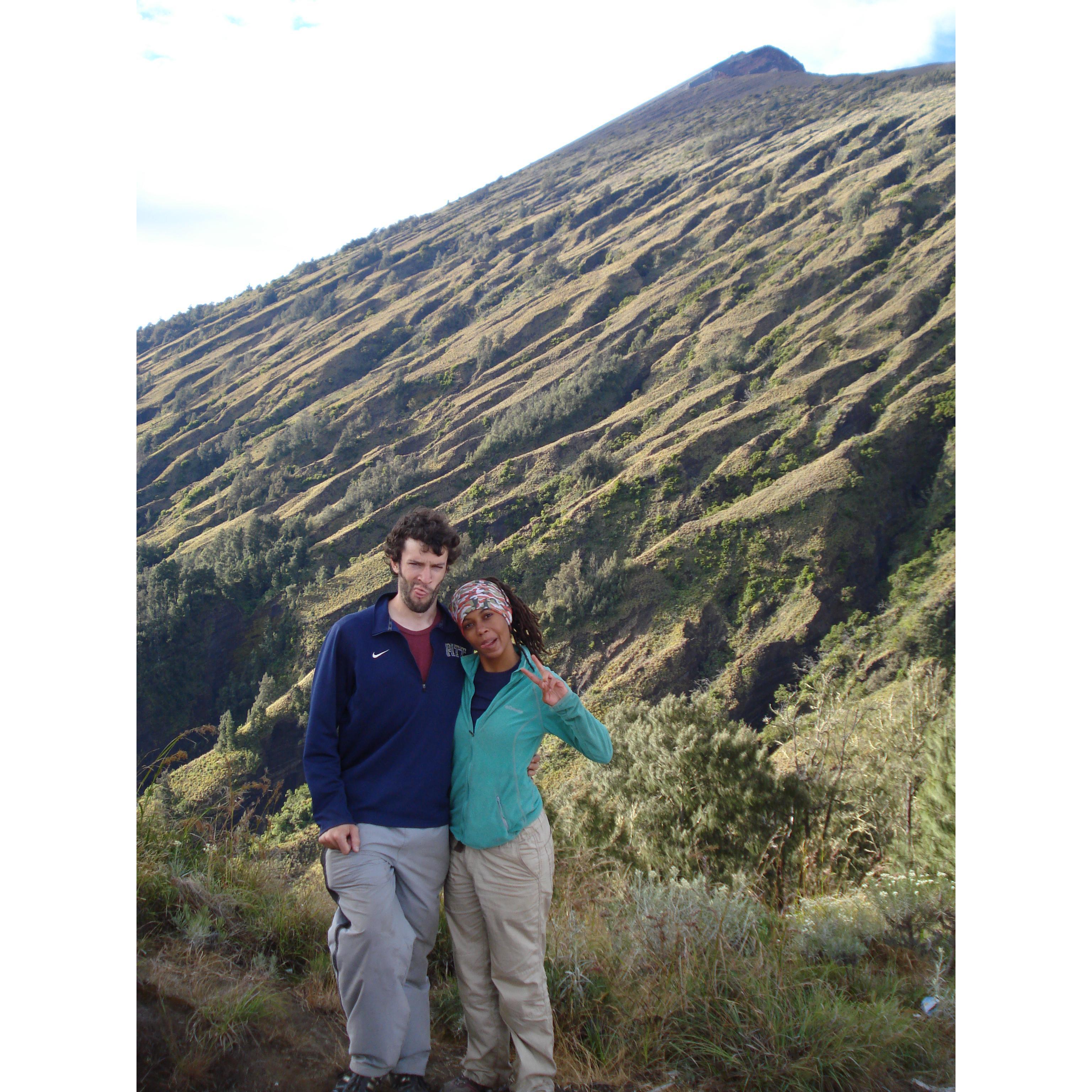 Feeling good after an unsuccessful summit attempt at Mt. Rinjani, Lombok, Indonesia 2014
