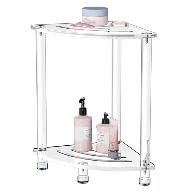 Sumerflos Acrylic Corner Shower Stool for Inside Shower - Clear Small Shower Bench for Shaving Legs Seating Waterproof Heavy Duty Easy Assemble Modern