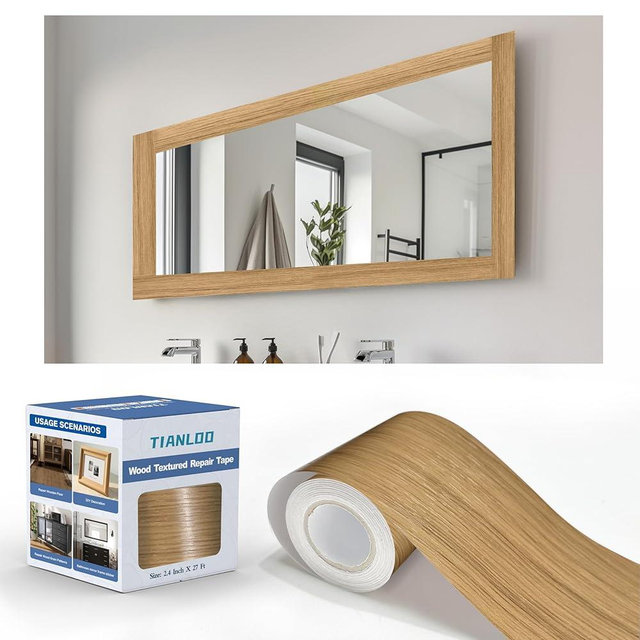 TIANLDD 27 FT Wood Grain Wallpaper Border, Removable Waterproof Mirror Border Peel and Stick,Bathroom Mirror Frame Border.(Natural Oak)
