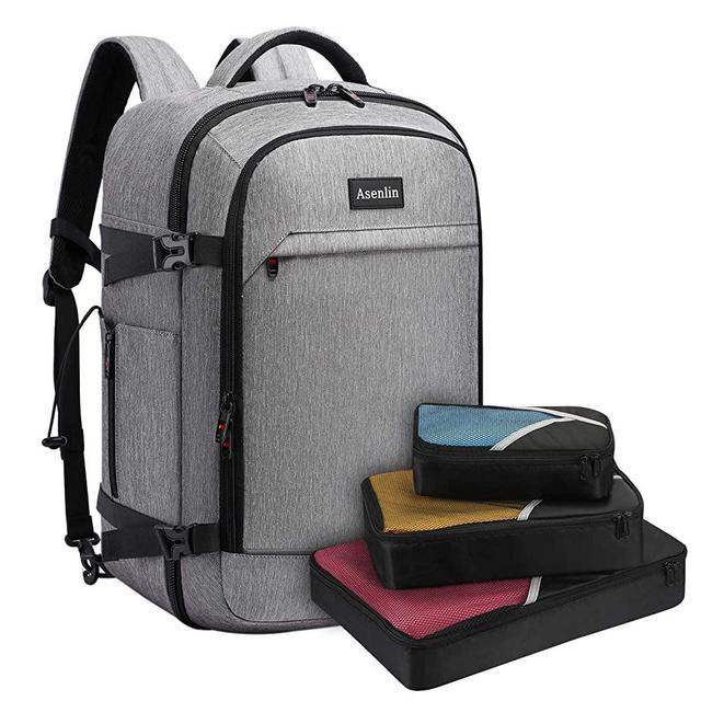 Asenlin 40L Travel Backpack for Women Men，17 Inch Laptop Backpack Flight Approved Luggage Carry On Water Resistant Computer Backpack for Weekender Overnight Large Daypack Grey