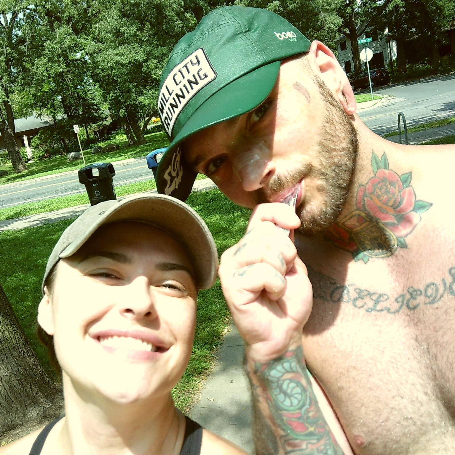 Biking and running, respectively.