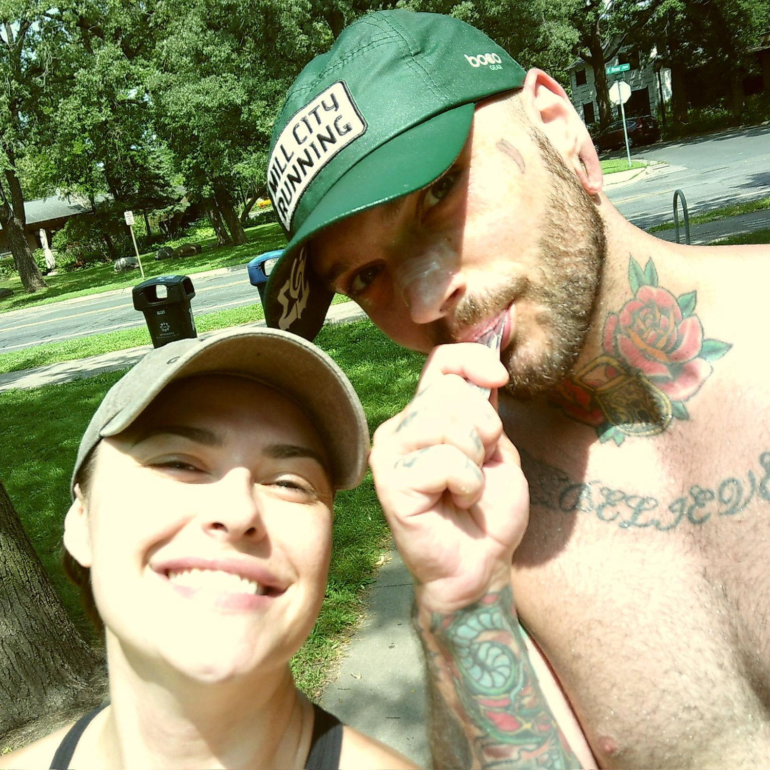 Biking and running, respectively.