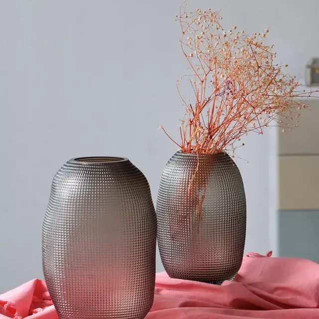 Gray round glass vase, black Polka dot Modern minimalist vase, handmade flower vase, vase gift for wedding, baby shower, mothers day