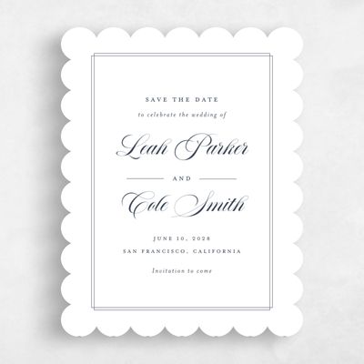 White Scalloped Wedding Save the Date - Ivoire Portrait