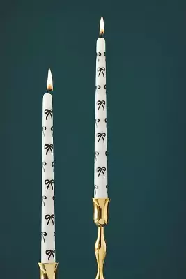 Handpainted Bow Taper Candles, Set of 2