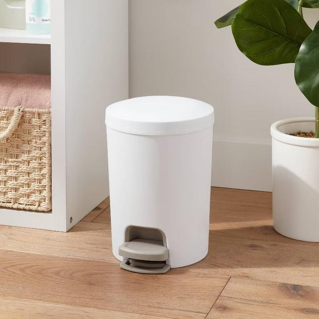 1.6gal Round Step Trash Can - Brightroom™: Compact Pedal-Operated Lid, Small Bathroom Bin, Textured White Finish