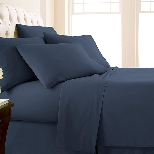Vilano Springs, 6-Piece, 21-Inch Extra Deep Pocket Sheet Set, Premium Quality, Easy Care, Shrinkage Free Sheet Set with 1 Flat Sheet, 1 Fitted Sheet, 4 Pillowcases, Dark Blue, California King