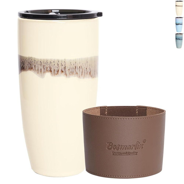 Bosmarlin Ceramic Trave Coffeel Mug with Lid, 21 oz, Portable Coffee Cup for Car Cup Holder, Microwave and Dishwasher Safe, Reactive Glaze