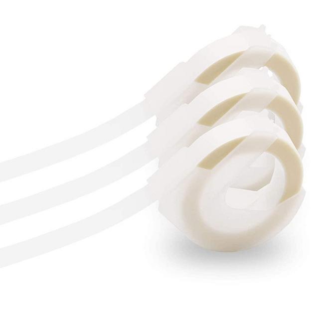 Pristar Compatible Embossing Tape 3D Plastic Label Tape 9mm Replacement for Dymo Embossing Label Maker 1610 Office Mate II, Organizer Xpress 12965 12966, 3/8 in x 9.8 ft, White on Clear, 3-Pack