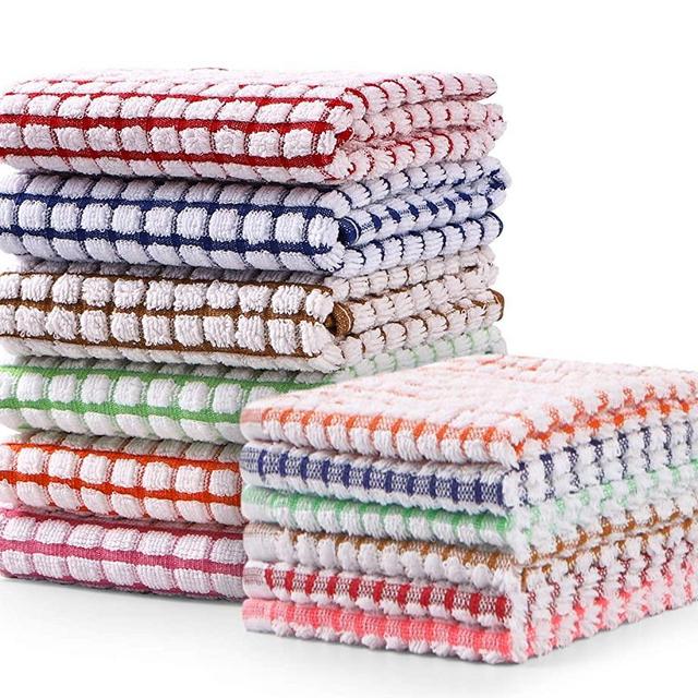 AOTBAT Kitchen Towels and Dishcloths Set, 16 x 25 and 12 x 12, Set of 12 Bulk Cotton Kitchen Towels Set, Dish Towels for Washing Dishes Dish Rags for Everyday Cooking and Baking