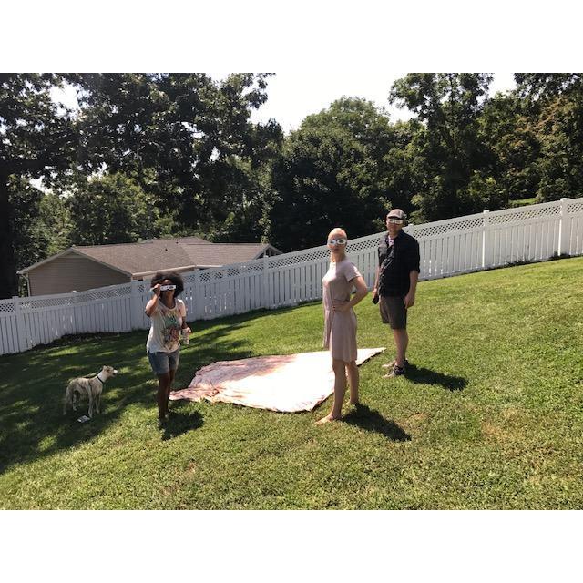 Keks, Bethel (Bridesmaid), Ellen and Erich (Groomsman) Staunton backyard waiting for the solar eclipse.