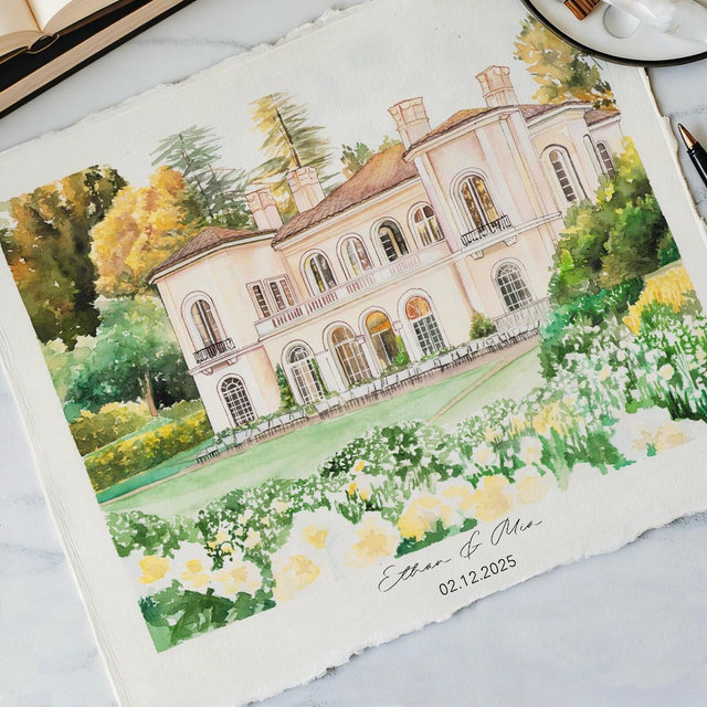Custom Watercolor Venue Painting,100% Hand-Painted Wedding Venue Portrait, Anniversary Gift, Wedding Gift, Painting from Photo, Couple Gift