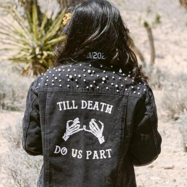 Till Death Do Us Part | Black Pearl Jacket | Personalized Denim Jacket | Denim Bridal Jacket | Customized Wedding Jean Jacket | Wedding Day