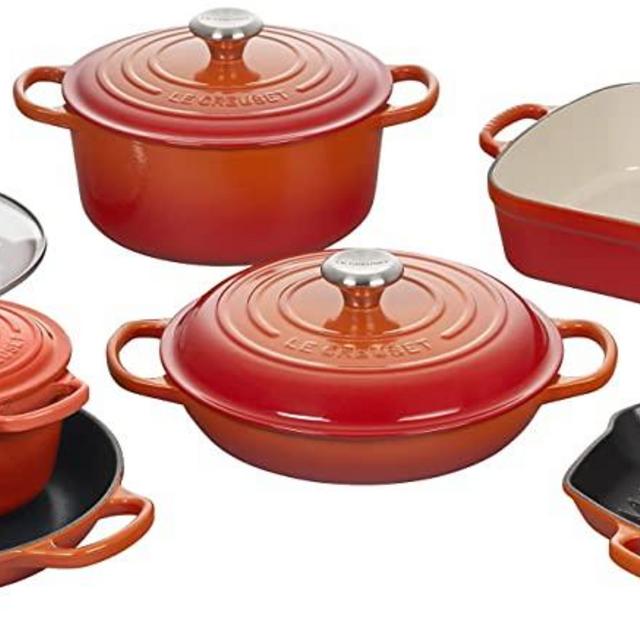 Le Creuset Signature Enameled Cast-Iron Cookware Set, 10-Piece, Flame