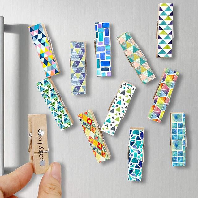 12pcs Refrigerator Magnet Clips by Cosylove-Decorative Magnetic Clips Made of Wood with Beautiful Patterns–Super Fridge Magnets for House Office Use - Display Photos,Memos, Lists, Calendars (Mosaic)