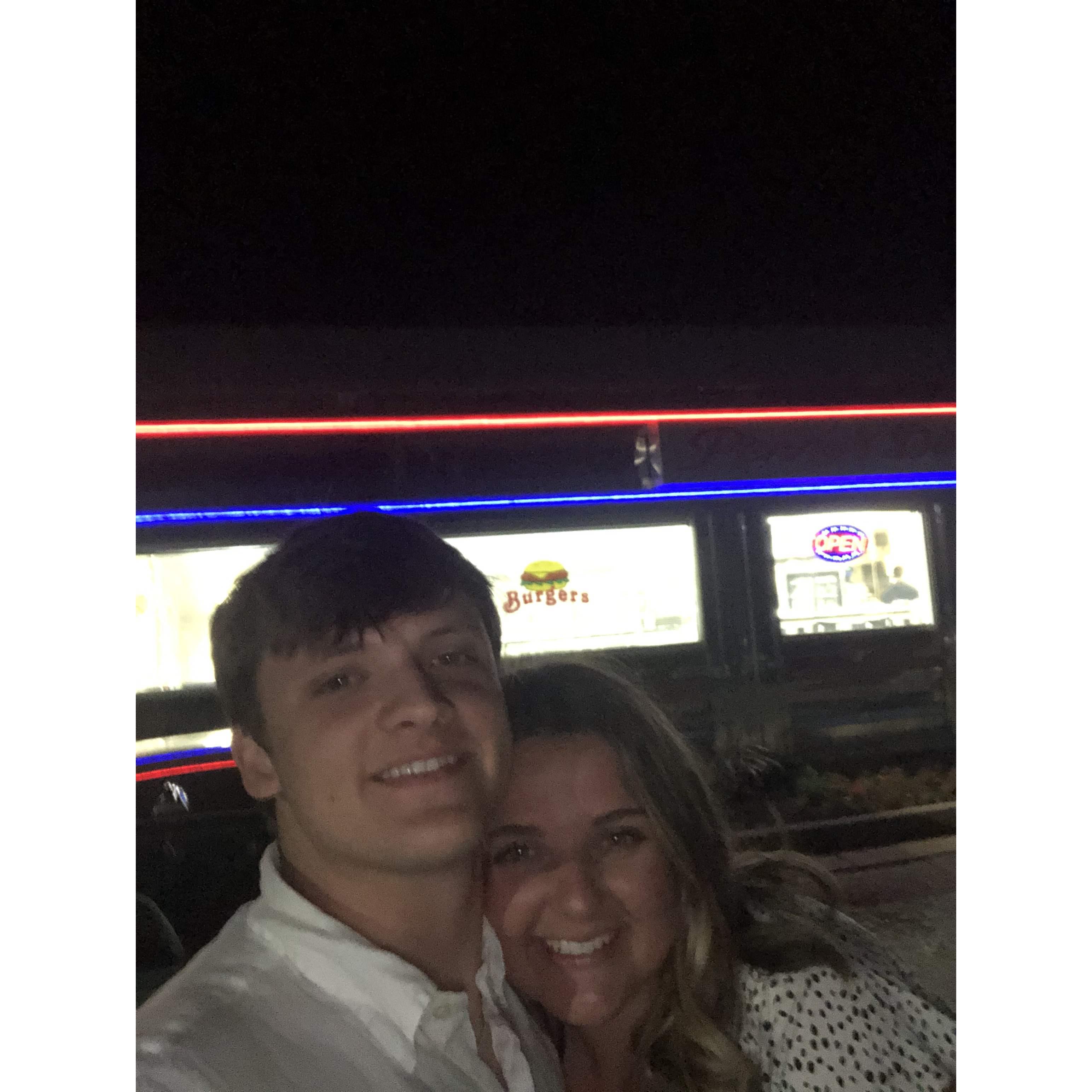 April 2021- after dinner, Grayson took Calli back to the same diner they had been with friends, a special place to both of them, and they got milkshakes and played cards! Calli beat him in Phase 10!