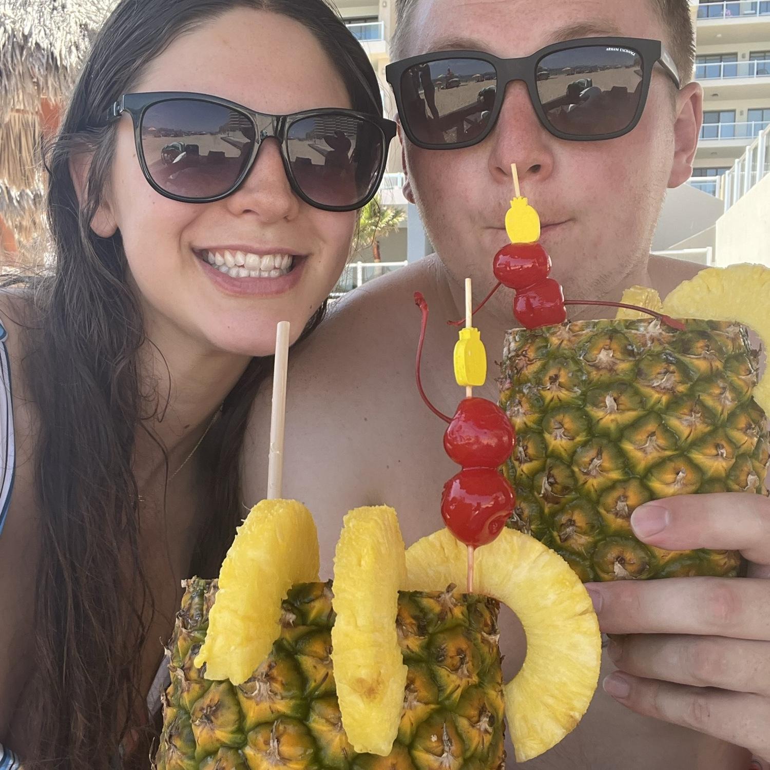 Sipping pina coladas on the beach in Rocky Point with Bryce's family, 2022