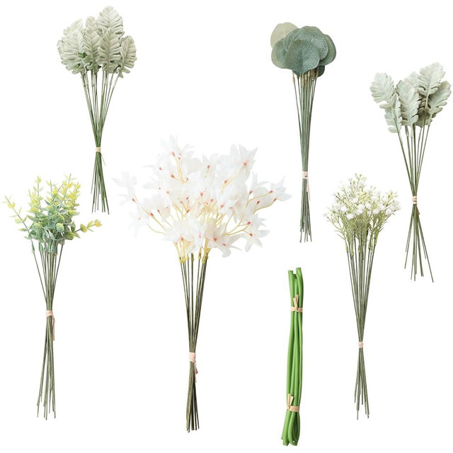 Floroom Artificial Greenery Stems Box Set, 97pcs with 6 Kinds of Faux Greenery Flowers Picks for DIY Bridal Bouquets Wedding Floral Arrangement Table Centerpieces, Sage Green & White
