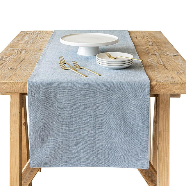 Over&Back 18x90 Woven Chambray Cotton Table Runner - Washable Table Runners for a Custom Home Decor Tablescape - Coffee Table, Dinner Table, Living Room - Blue