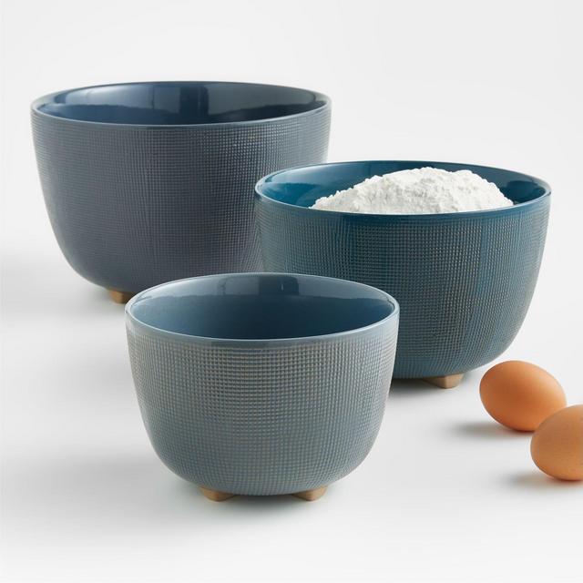 Ena Blue Ceramic Mixing Bowls, Set of 3