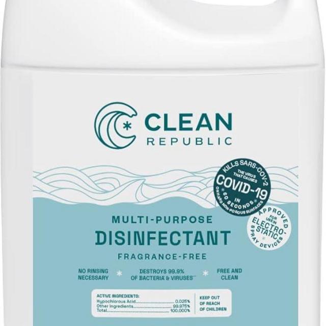 Clean Republic Multi-Purpose Disinfectant - ALL NATURAL Disinfectant Spray - Safe for People, Pets & Plants - Bleach Free and Fragrance Free, Freshens Air & Removes Odors, 1 gallon