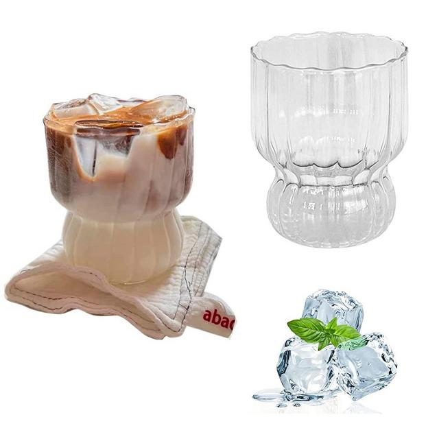 2 Pcs Ripple Drinking Glasses Set - 8.8 oz Modern Kitchen Vintage Wavy Drinking Glasses- Unique Origami Ribbed Glassware For Weddings, Cocktails, Glass Cup Coffee Mug