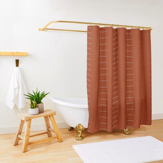 Terracotta burnt orange mudcloth minimalist shower curtain - Boho shower curtain - Ethnic African Inspired - Extra Long up to 86"
