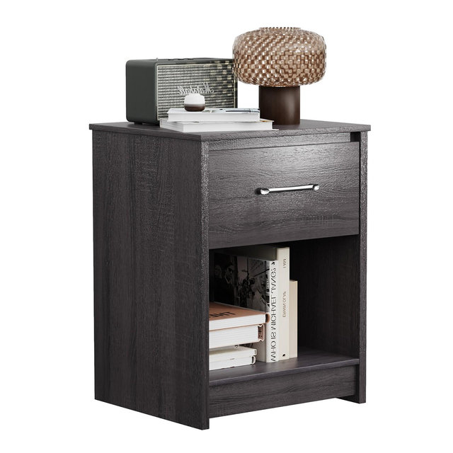 Costway Nightstand with Drawer Storage Shelf Wooden End Side Table Bedroom Black