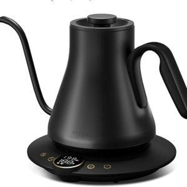 INTASTING Gooseneck Electric Kettle with ±1℉ Temperature Control for Pour Over Coffee & Tea, Quick Heating, BPA-Free Stainless Steel, Built-in Brew Timer, 1500W/0.9L (Ebony Black)