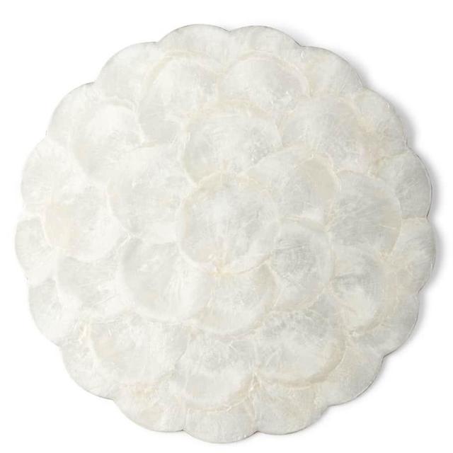 Four 14" Round Capiz Shell Placemats, White