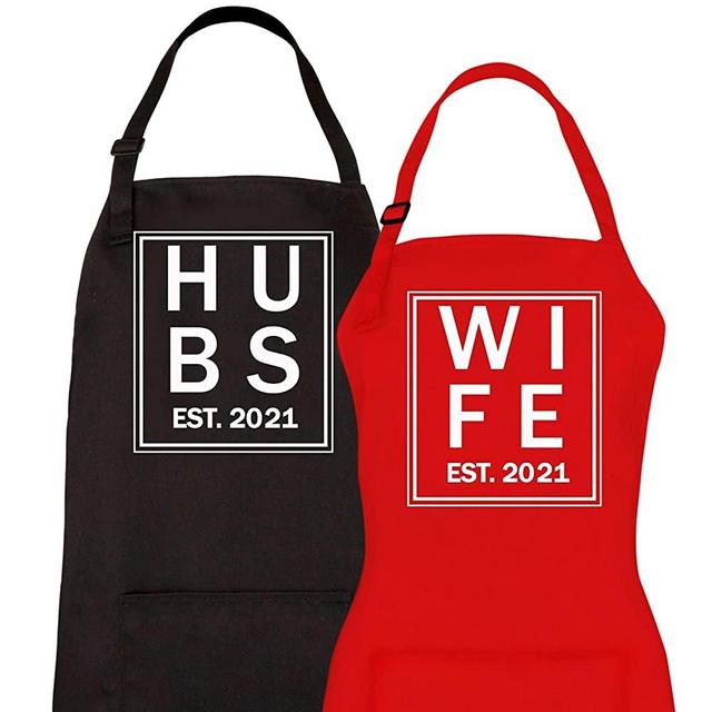 Hubs and Wife Aprons 2021 Wedding Gift, His Hers Bridal Shower Gifts, Mr and Mrs Couples Engagement Present
