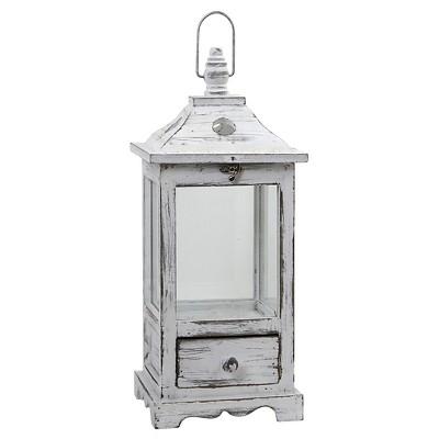Product description page - Distressed Wooden Lantern with Drawer - Nearly Natural