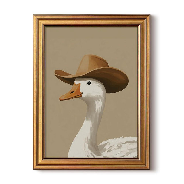 HUARCEY Gold Framed Vintage Wall Art for Living Room, Trendy Duck Canvas Print Wall Decor Maximalist Eclectic Artwork Gallery Picture Oil Painting Boho Western Cowboy Decor Bedroom Bathroom 12"x16"