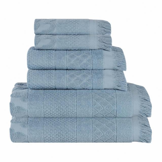 Cotton Geometric Jacquard Plush Soft Absorbent 6 Piece Towel Set, Blue - Blue Nile Mills