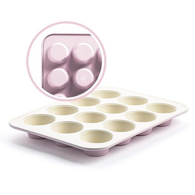GreenLife Healthy Ceramic Nonstick Pink Muffin Pan, 12 Cup (CC003902-001)