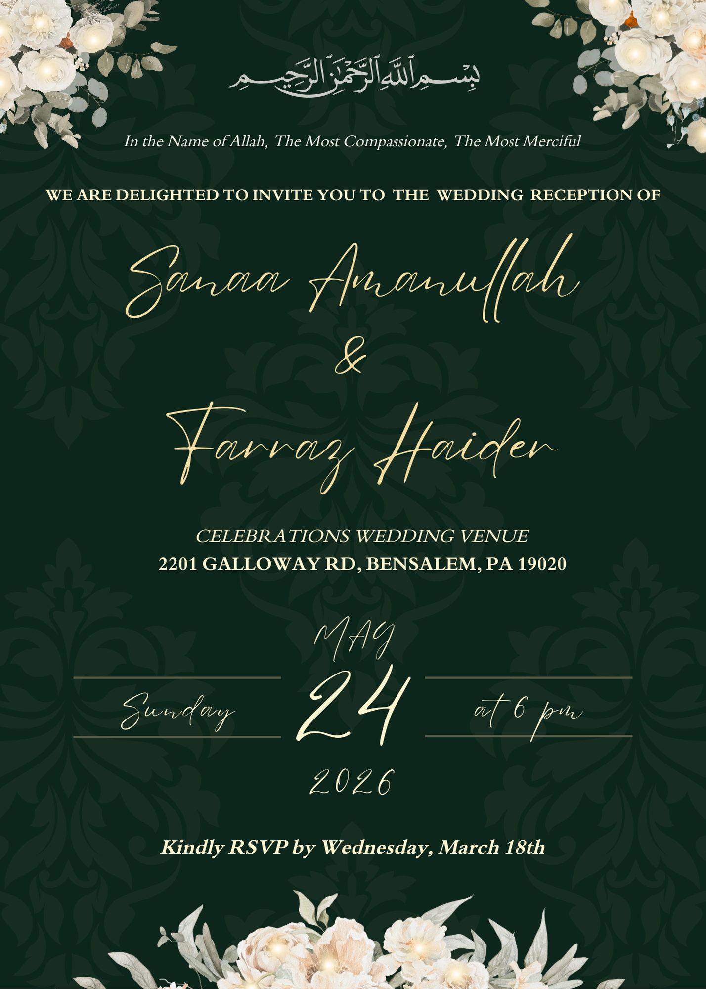 The Wedding Website of Sanaa Amanullah and Farraz Haider