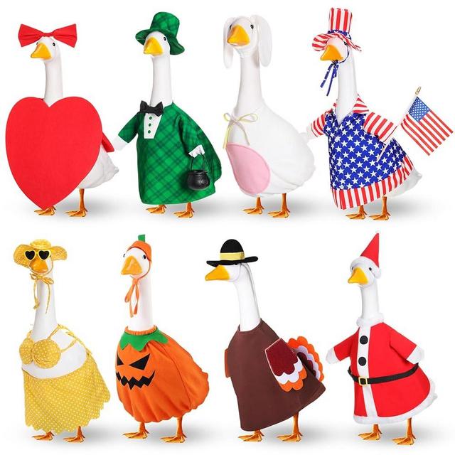 FuWeave 8 Set Holiday Porch Goose Outfits Valentine‘s Day St. Patrick Easter Summer 4th of July Fall Halloween Christmas Lawn Goose Clothing Porch Goose Clothes for 23 Goose Patio Yard Lawn Decor