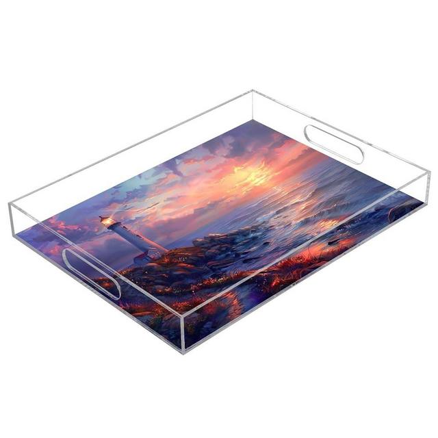 STAYTOP Beautiful Sunset Lighthouse Acrylic Serving Tray 15.7×11.8in,Spill Proof Decorative Trays Countertop Organizer for Breakfast, Tea, Food,Makeup