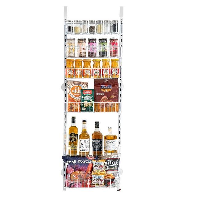 VEVOR Over the Door Pantry Organizer, 6-Tier Pantry Organization and Storage, Heavy-Duty Steel Hanging Spice Rack, Adjustable Wall Seasoning Shelves, for Home Kitchen Laundry Room Bathroom, White