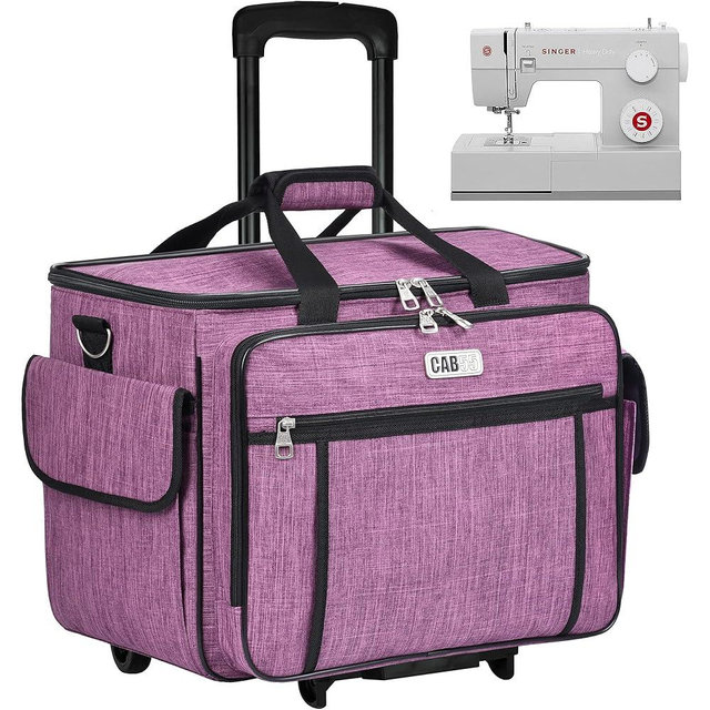CAB55 Rolling Sewing Machine Case, Detachable Rolling Sewing Machine Carrying Case on Wheels, Trolley Tote Bag with Removable Bottom Wooden Board for Most Standard Sewing Machine and Accessories