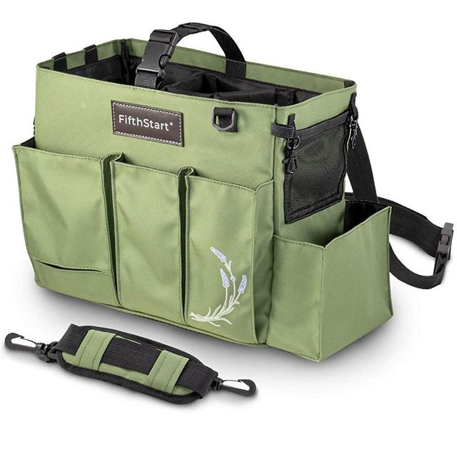 FifthStart Wearable Cleaning Caddy with Handle Caddy Organizer for Cleaning Supplies with Shoulder and Waist Straps, Five Inner and Four Outer Pockets (Green, Small)