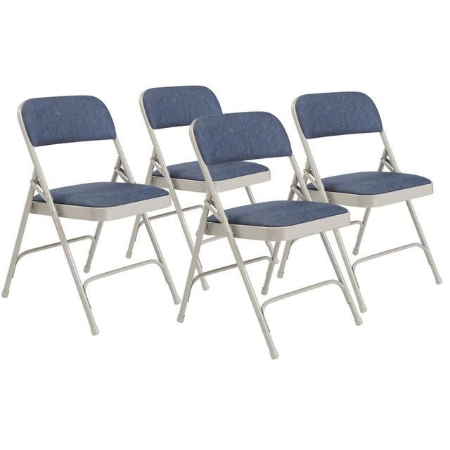Set of 4 Deluxe Fabric Padded Folding Chairs with Frame Imperial Blue/Gray - Hampton Collection