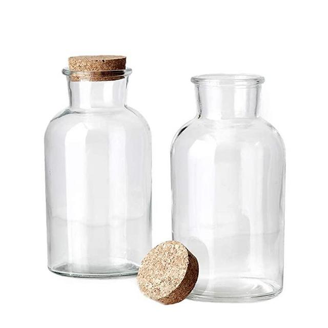 Serene Spaces Living Set of 2 Decorative Clear Glass Bottle Vases with Cork Stoppers, Vintage Wedding Decor, Use for Floral Centerpieces at Wedding, Party, Event, Measures 8" Tall & 4" Diameter